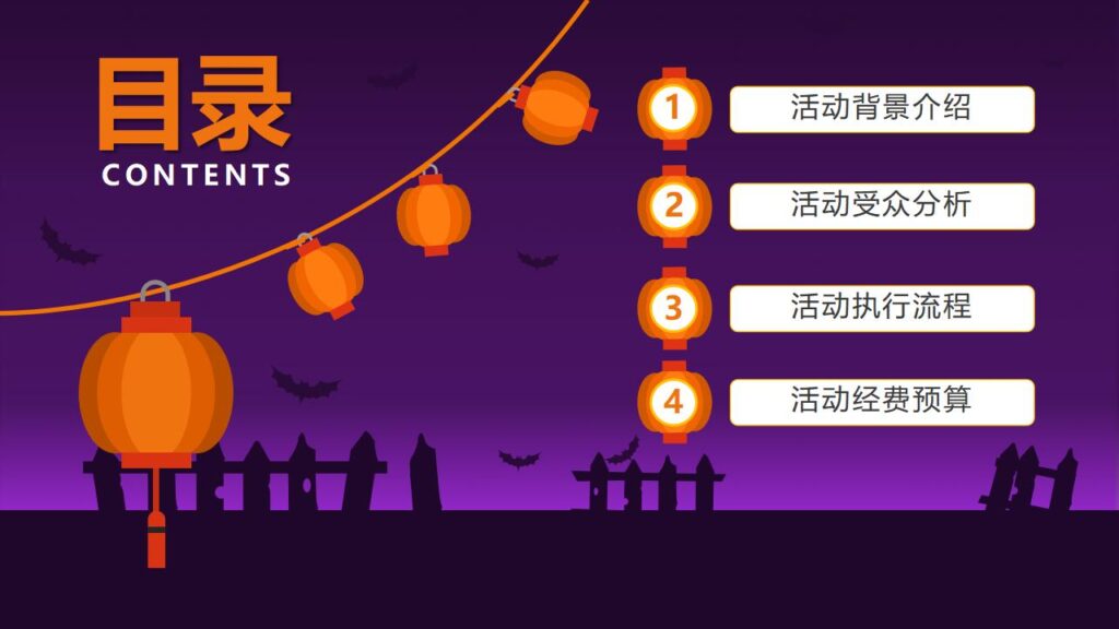 图片[2]-紫色动态卡通万圣节舞会活动策划PPT模板-千文网
