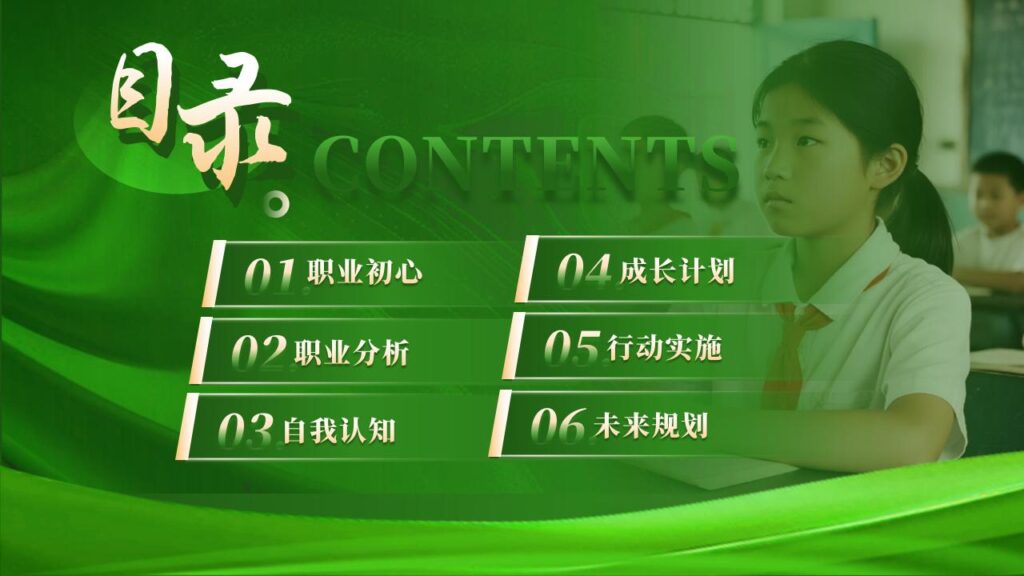 图片[3]-绿色职业规划大赛PPT模板-千文网